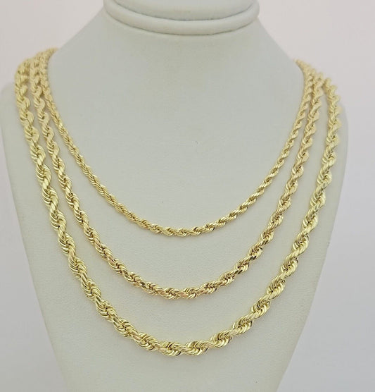 Real 10k Yellow Gold Chain Rope Necklace 3mm 4mm 5mm 18" 20" 22" 24" 26" 28" 30"