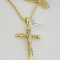 Real 10k Gold Chain Pendant SET Jesus Cross Charm Solid Rope Necklace 4mm 20-28"