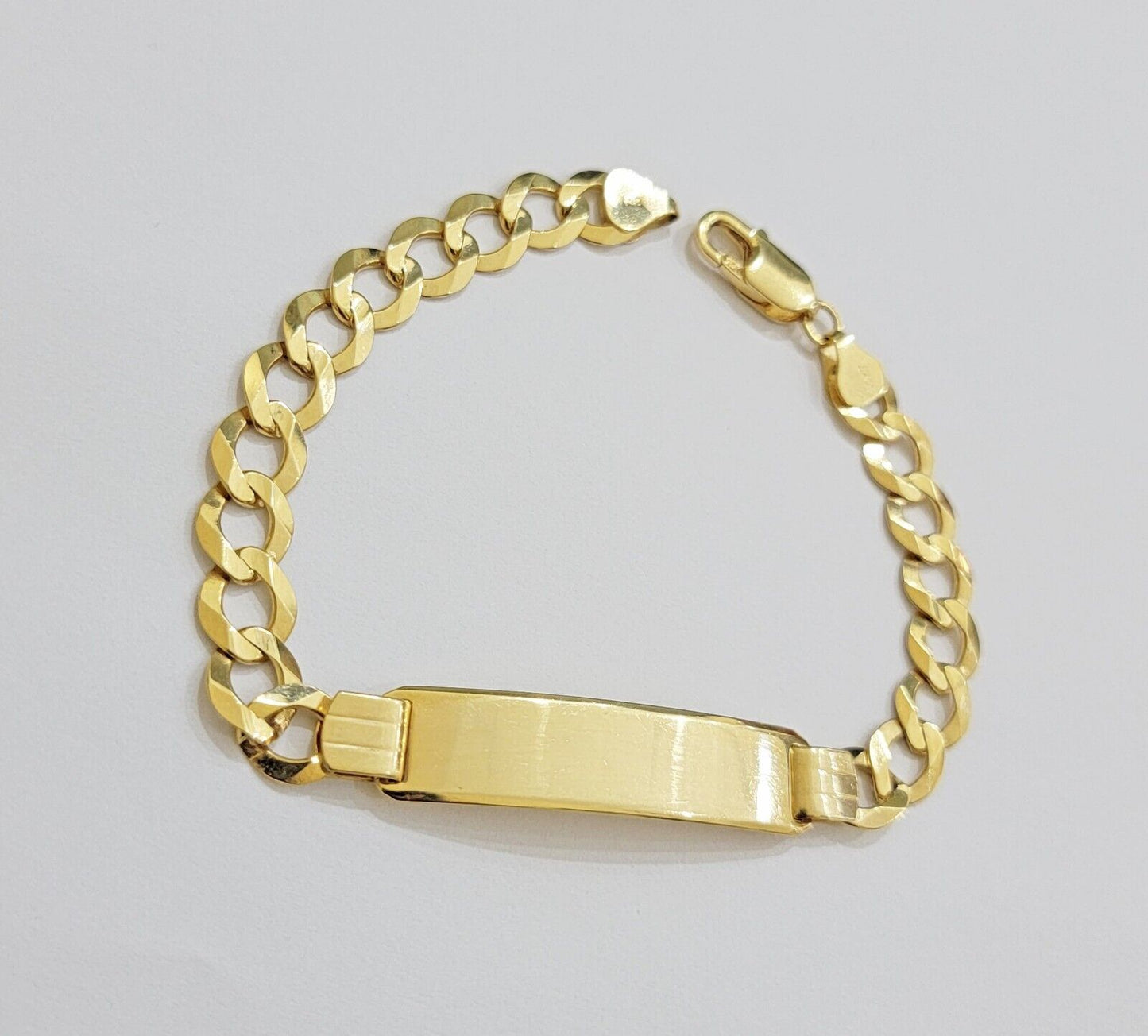 10k Gold Bracelet Id Name Plate Solid Yellow Gold 8Inch 8mm Cuban Curb Link REAL