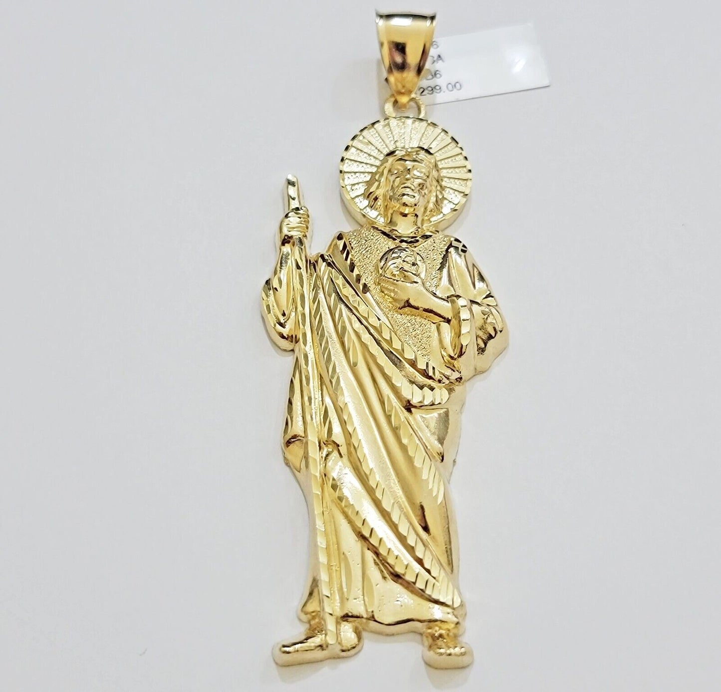 Real 10k Yellow Gold Charm Saint Juda Pendant Men's 3.5 Inch Jude the Apostle