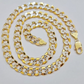 Real 10k Yellow Gold Chain Curb Link Necklace 10mm 28 Inch Diamond Cut Two-tone