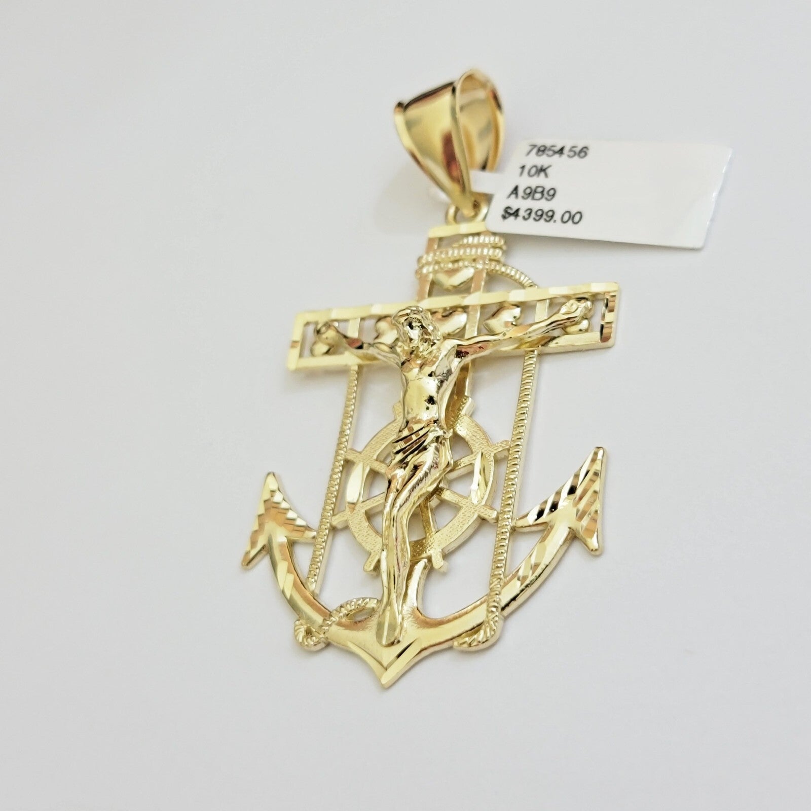 Real 10k Yellow Gold charm Pendant Anchor Cross 2.25 Inch For Men's 10KT / CAL