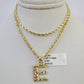 10k Gold Initial E Charm Rope Chain 16"-26" 2.5mm SET Necklace Alphabet Pendant