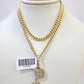 10K Gold Miami Cuban Chain P Diamond Initial 18"-24" 2mm Pendant Necklace SET