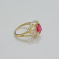 10k Yellow Gold Women Ring Pink Red Color Ladies Flower Band REAL 10KT Size 7.5