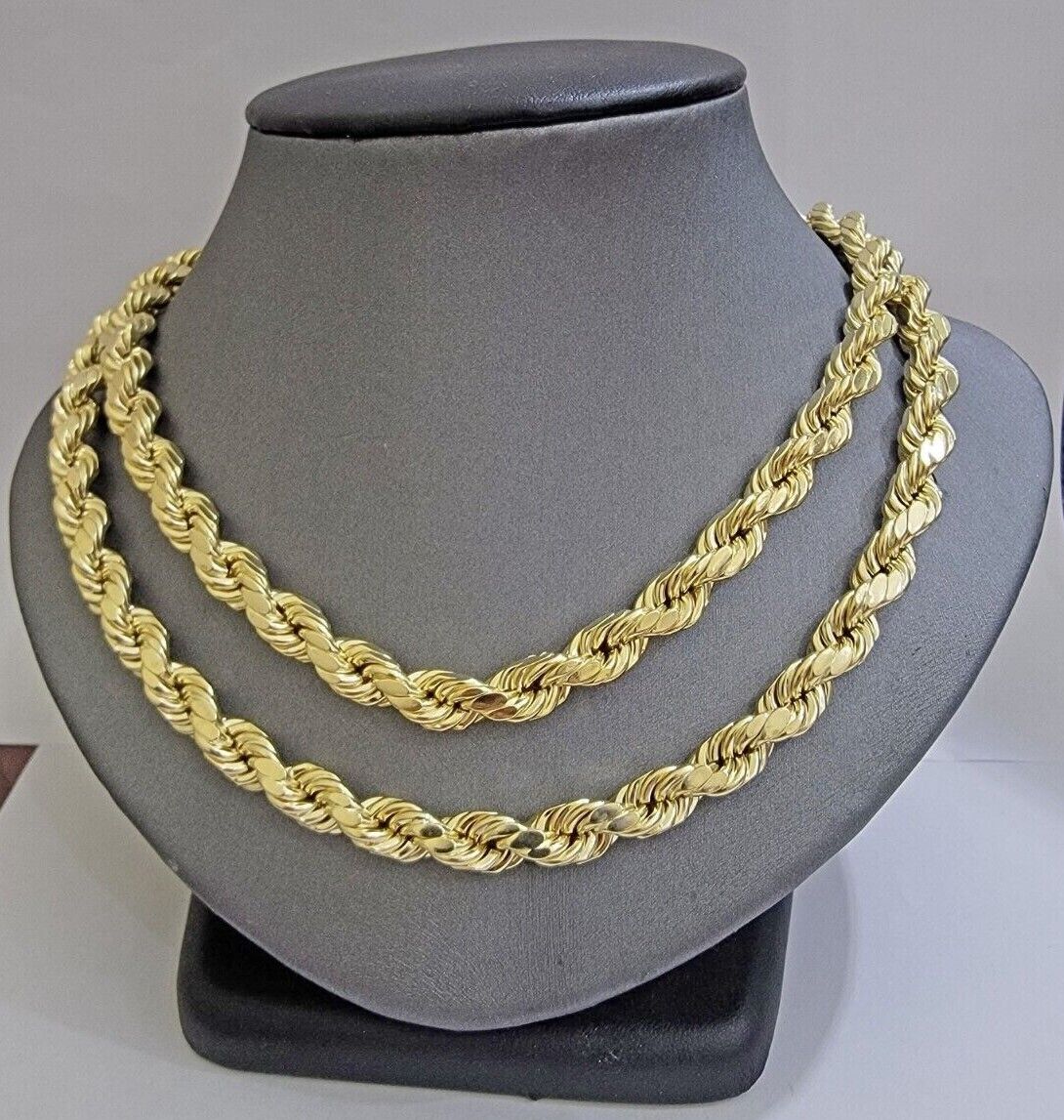 Real 10k Yellow Gold 8mm Rope Chain Necklace 18 in- 30 Inch Diamond Cuts 10kt