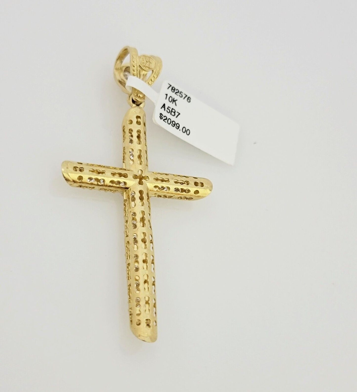 Real 10 k Yellow Gold Cross Charm Pendant With Cubic Zirconia Stone , Mens 10KT