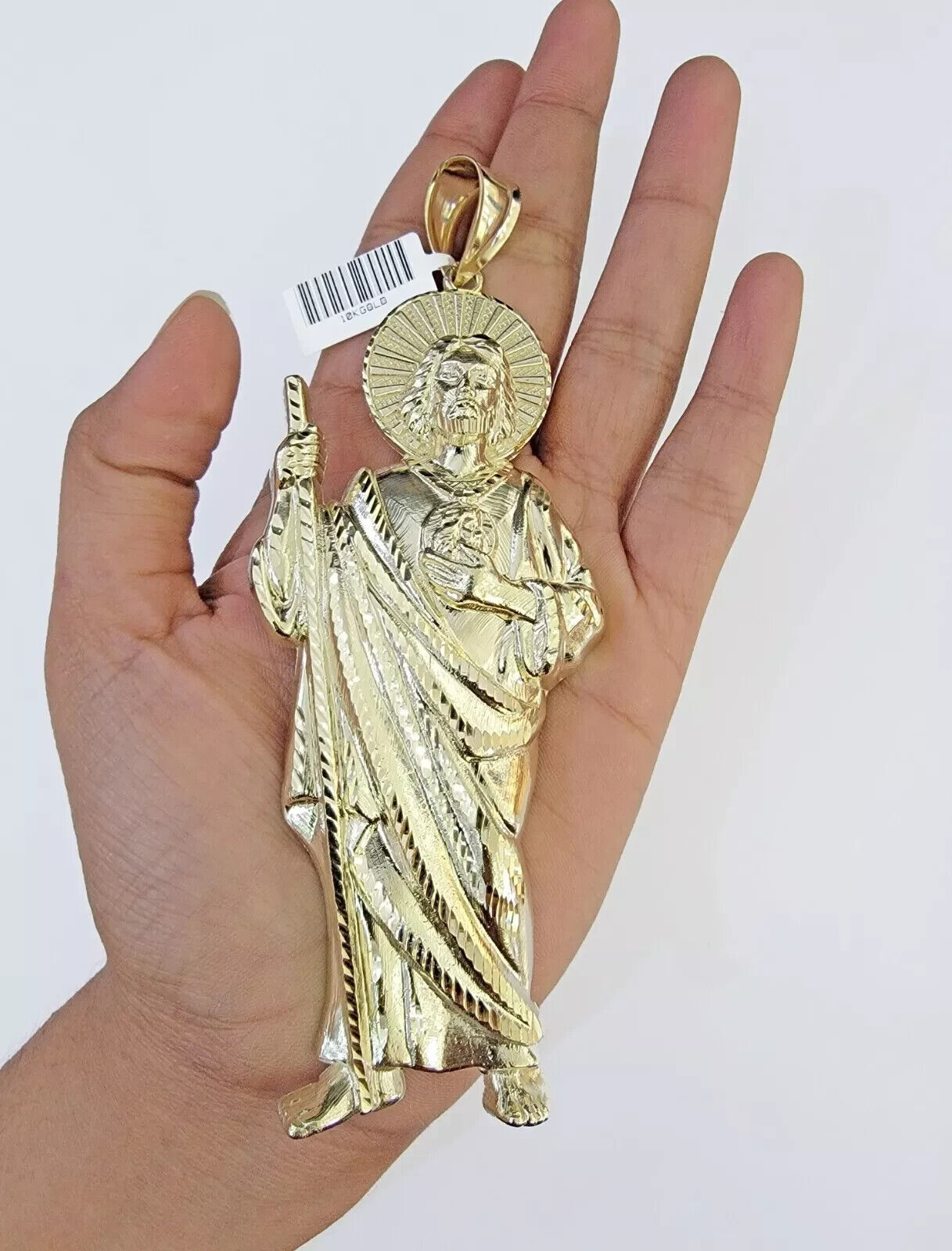 Real 10k Yellow Gold Charm Saint Juda Pendant Men's 5" Inch Jude the Apostle