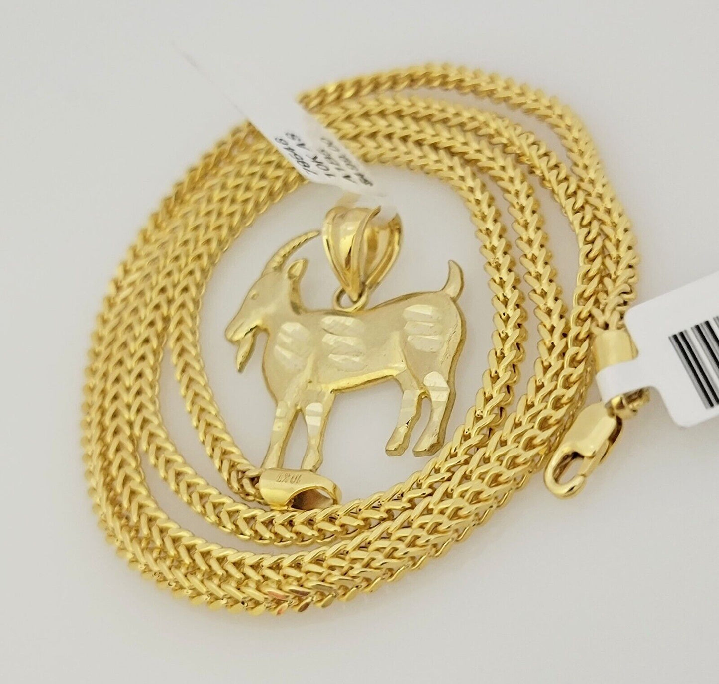 Real 10k Gold Chain Pendant SET Franco Necklace GOAT Charm 2.5mm 18"-24 Inch