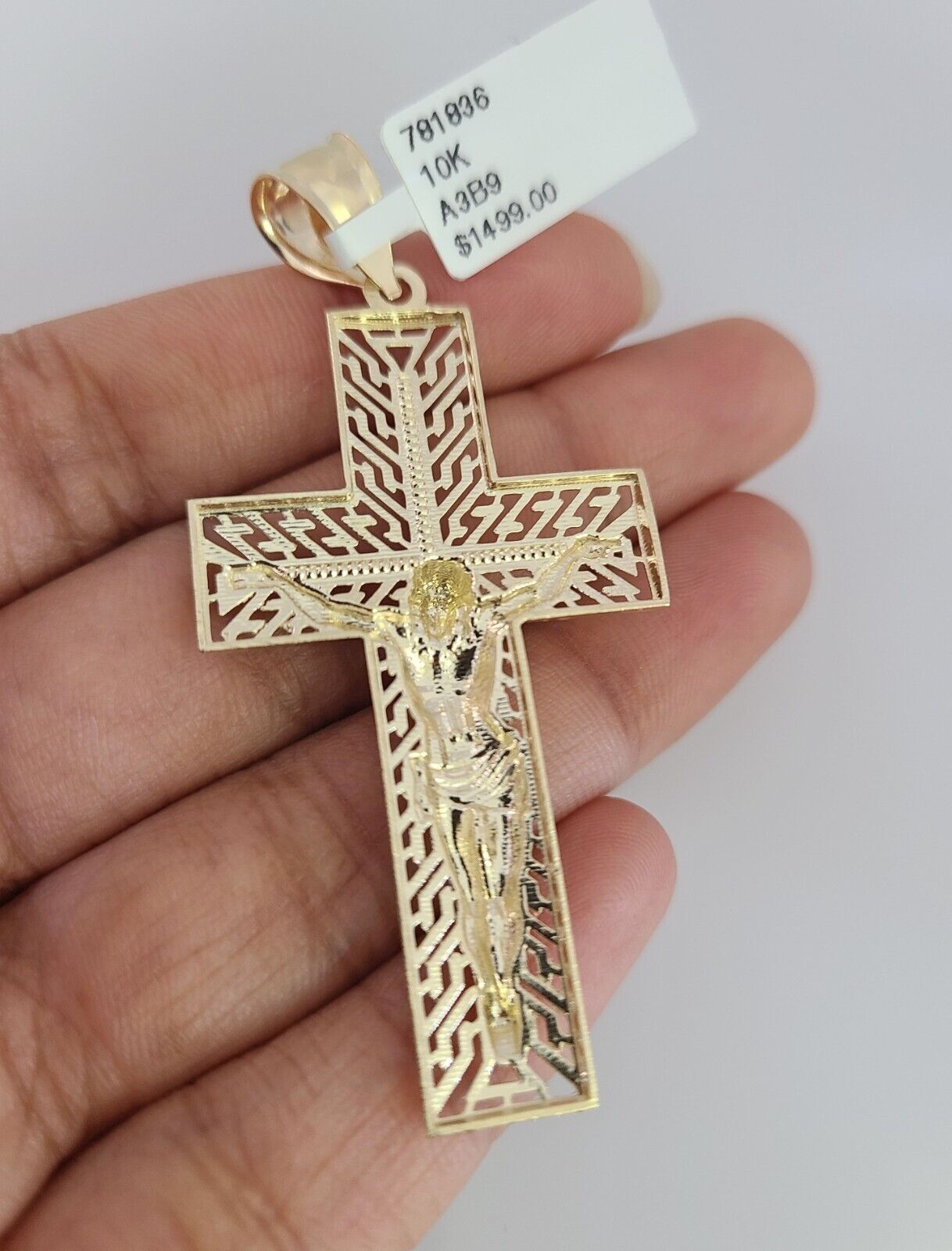 10k Gold Byzantine Chain Necklace Jesus Cross Charm Pendant SET REAL 10kt 3mm