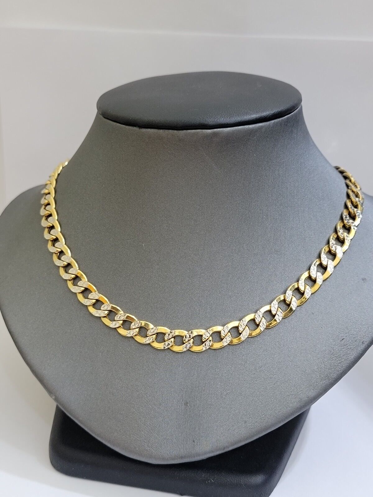 Real 10k Yellow Gold Chain Curb Link Necklace 8mm 26 Inch Diamond Cut Two-tone