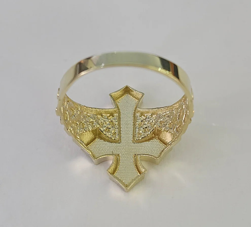 10k Jesus Cross Nugget Ring Casual Band Yellow Gold Genuine Brand New Religious
