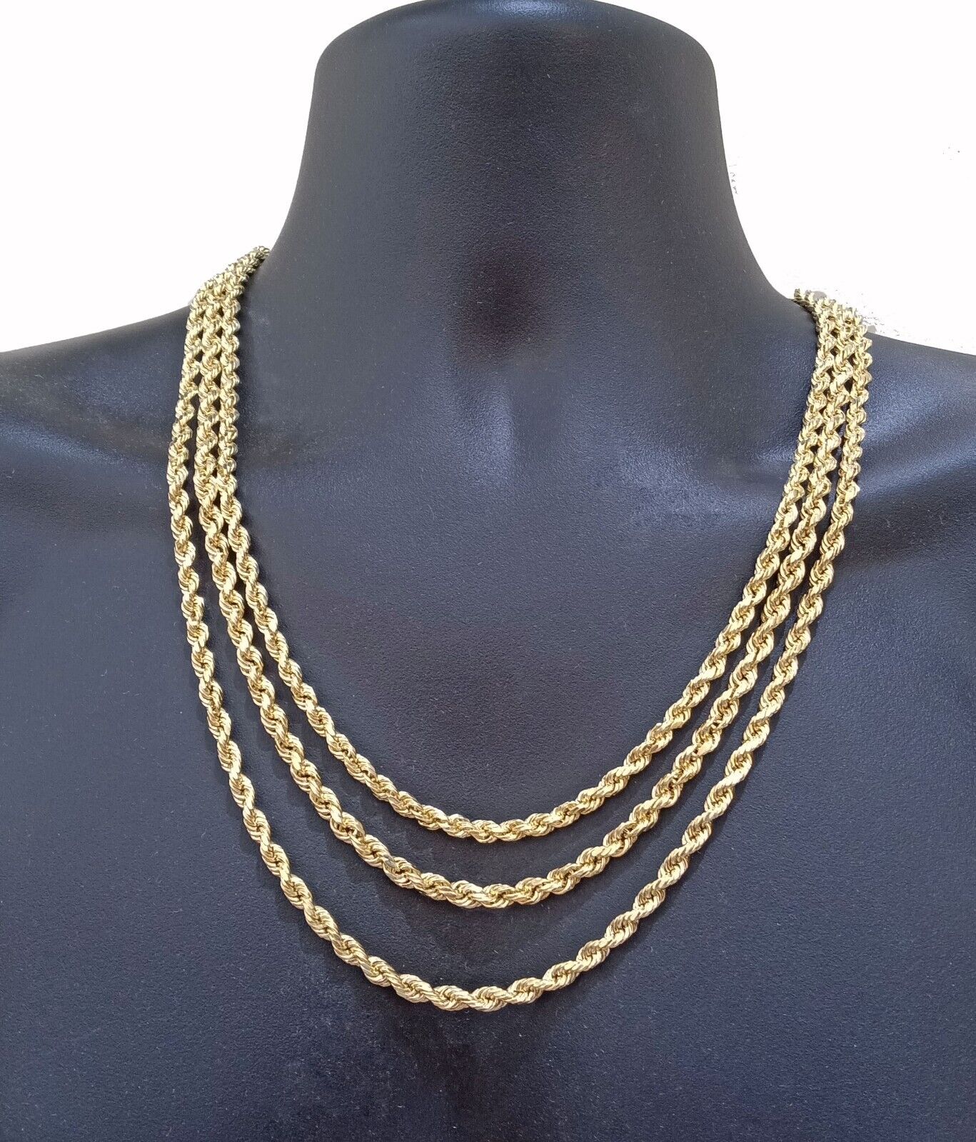 Real 14K Yellow Gold Rope Chain Necklace 5mm 22" 24" 26" inch for Men, Lobster