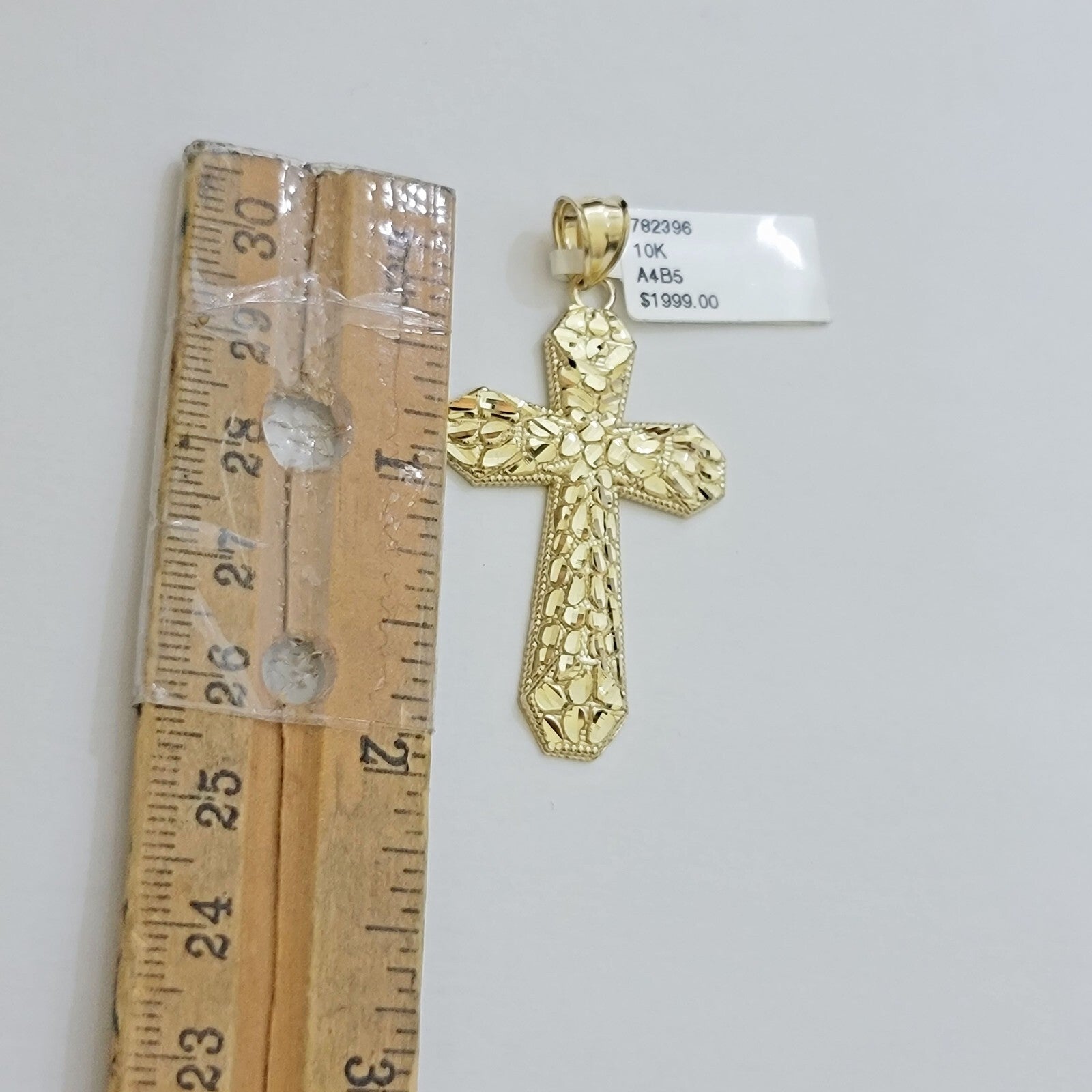 Real 10k Yellow Gold Cross charm Nugget Pendant 2 Inch For Men's 10 KT / AS
