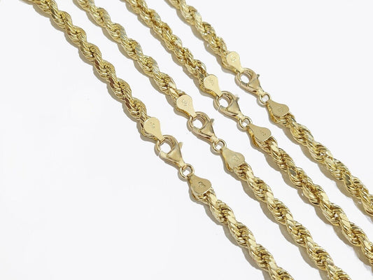 Real 10K Yellow Gold Rope Chain 4mm Necklace 16-30'' Inches Lobster Lock 10kt