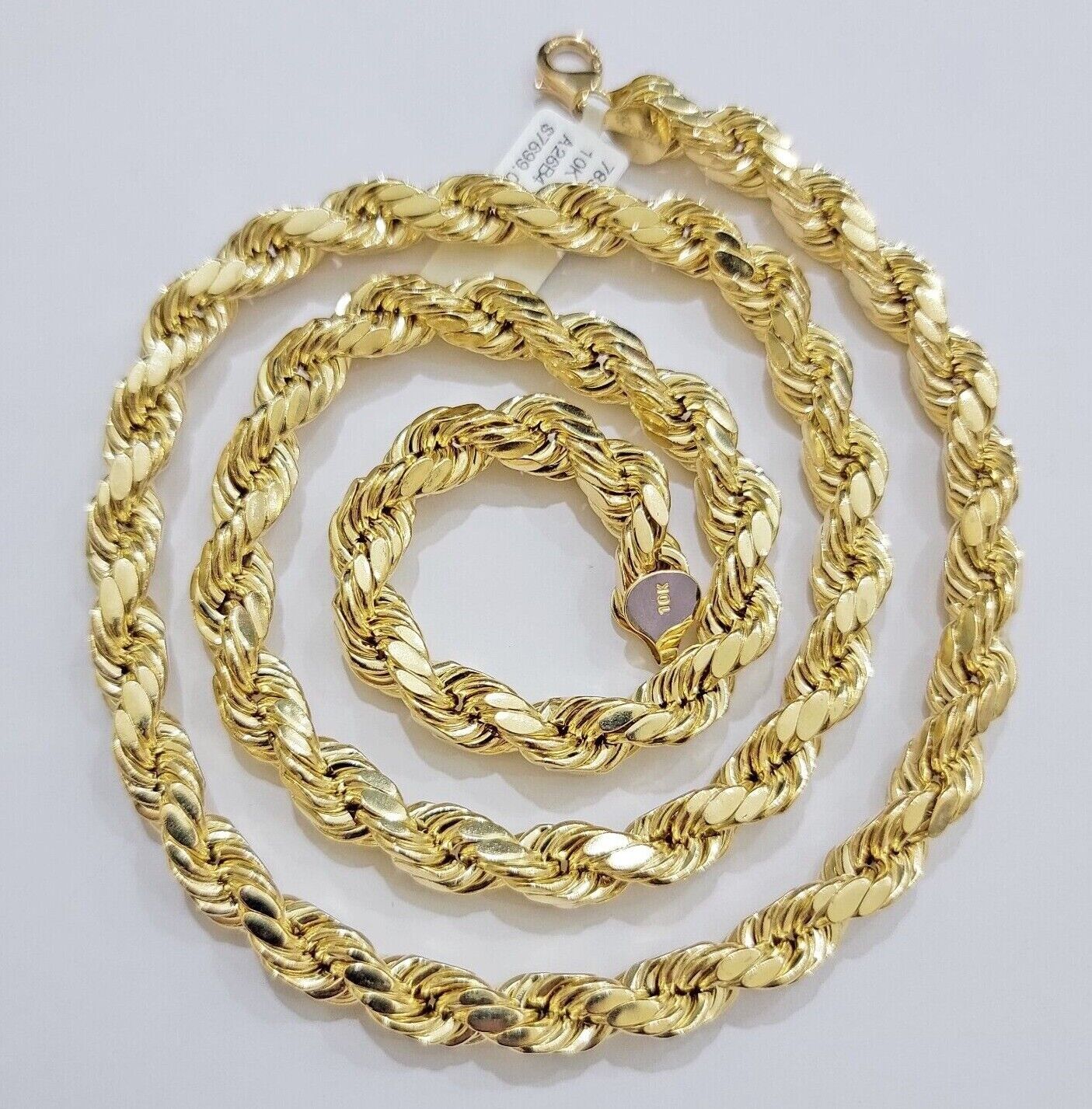 Real 10k Yellow Gold 8mm Rope Chain Necklace 18 in- 30 Inch Diamond Cuts 10kt