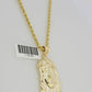 Real 10k Gold Rope Chain Jesus Head Charm Pendant Set 3mm Necklace 18"-26" SOLID