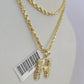 10k Gold Initial H Charm Rope Chain 16"-26" 2.5mm SET Necklace Alphabet Pendant