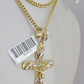 REAL 10k Yellow Gold Cuban Link Chain With Cross Charm Pendant, Necklace 3mm 24"
