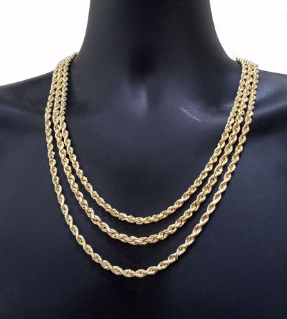 Real 14K Yellow Gold Rope Chain Necklace 5mm 22" 24" 26" inch for Men, Lobster