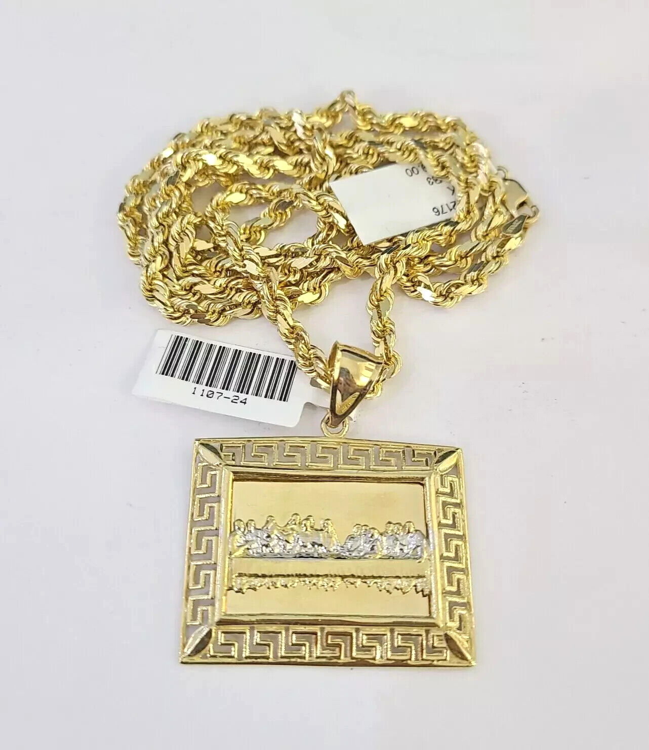 Real 10k Gold Chain Solid Rope Necklace Pendant SET Last supper Charm 4mm 20-28"