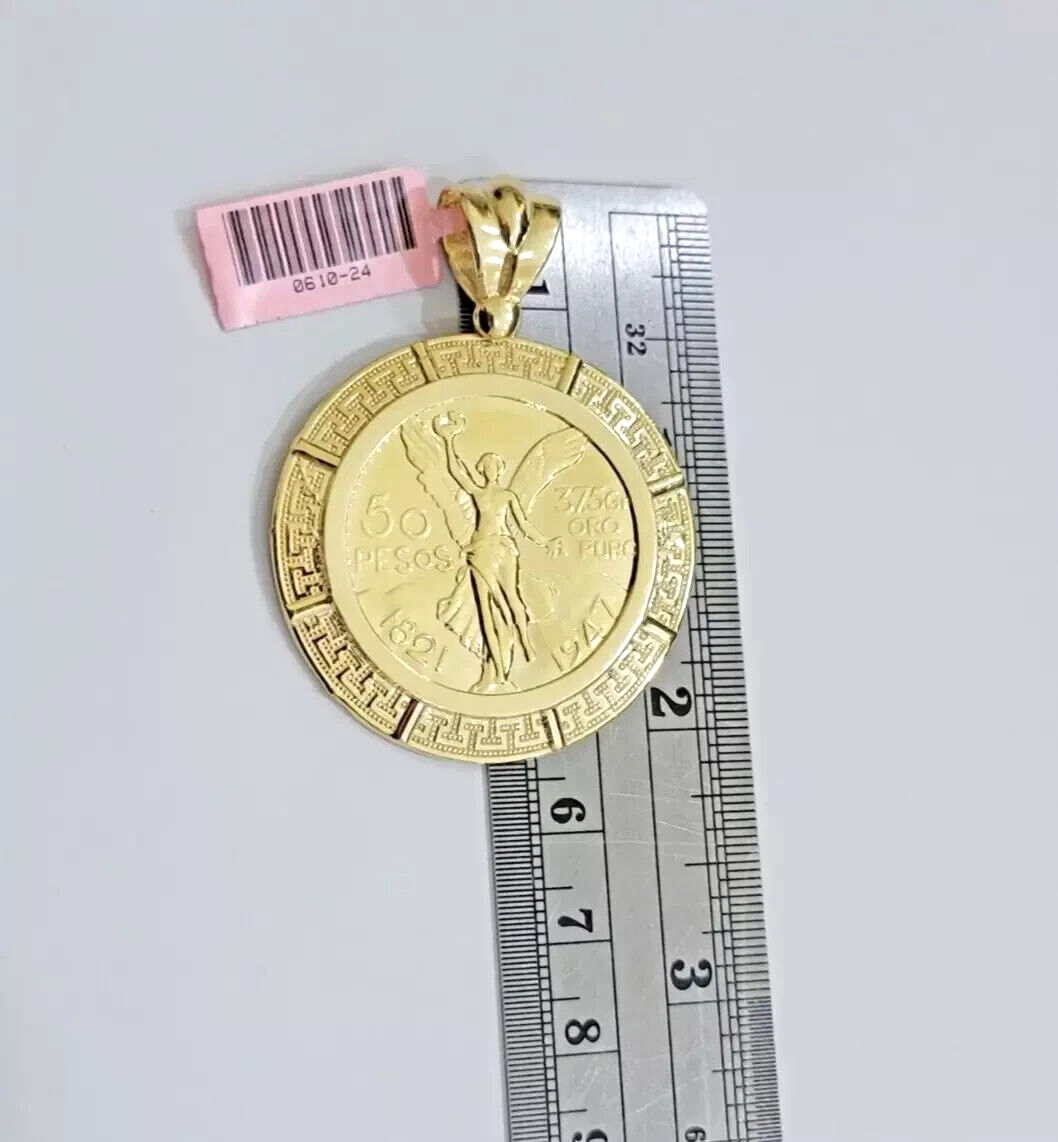 Real 14k Gold Charm pendant Centenario Coin with Bezel Style Copy Coin For Chain