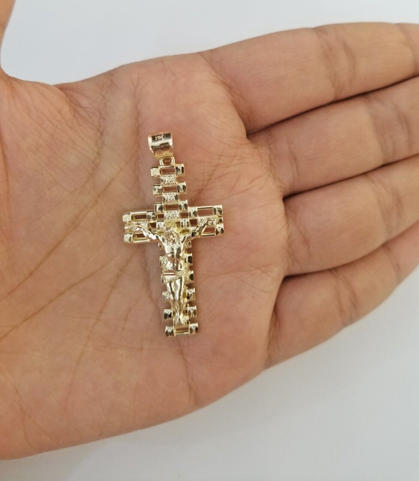 Real 10k Gold Rope Chain Cross Charm Pendant SET 3mm 20" Necklace Jesus Crucifix