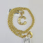 10k Gold Initial C Charm Rope Chain 16"-26" 2.5mm SET Necklace Alphabet Pendant