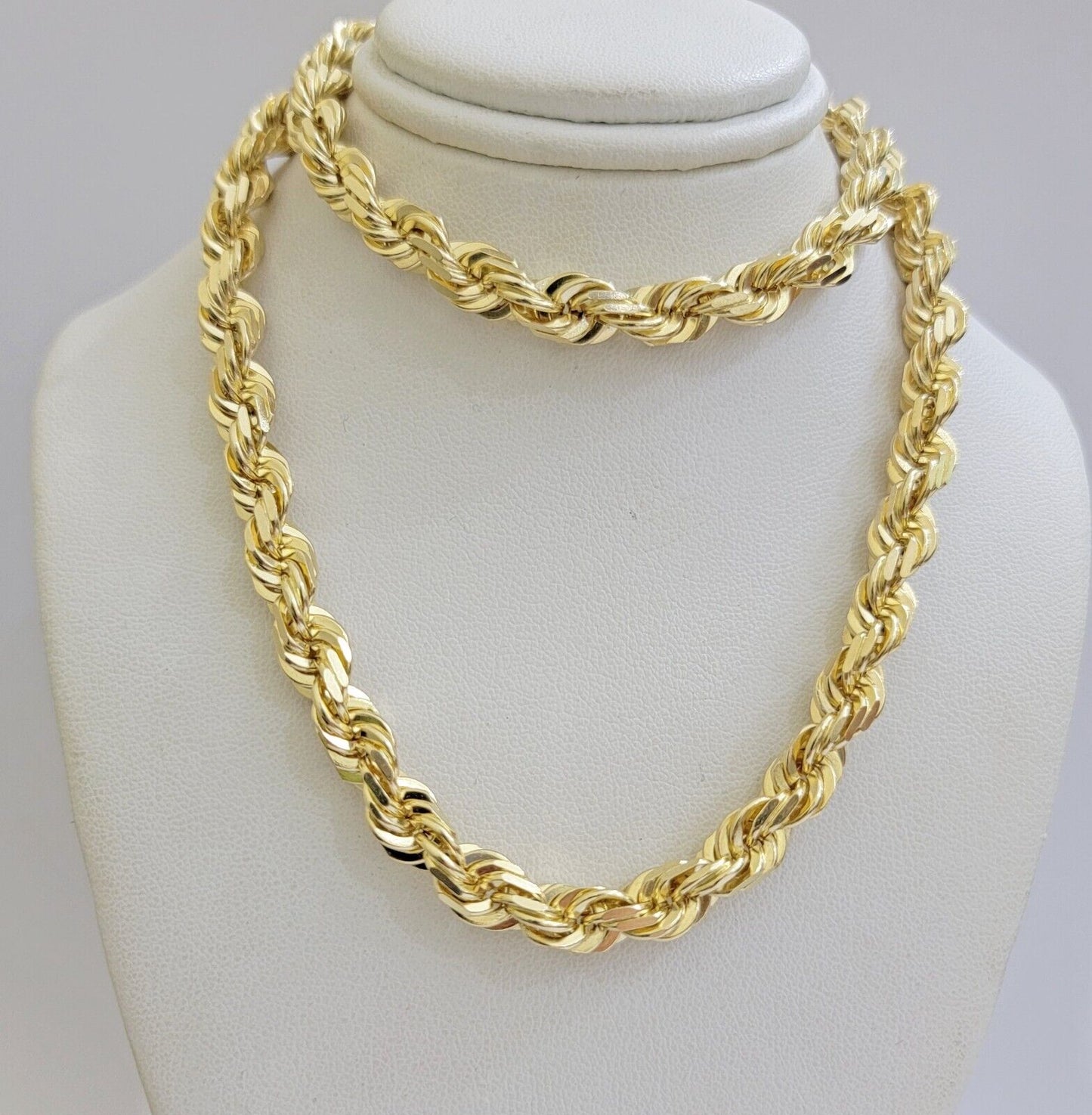 Real 14k Rope Chain Necklace 22 inch 7mm Diamond Cut Mens 14kt Yellow Gold SOLID