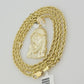 Real 10k Gold Rope Chain Jesus Head Charm Pendant Set 3mm Necklace 18"-26" SOLID