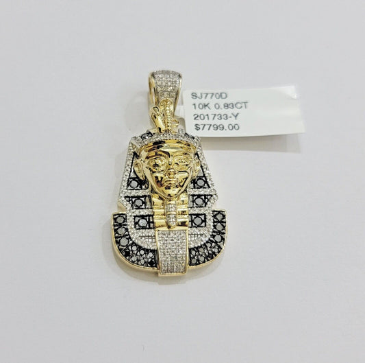 Real 10k Yellow Gold Pharoah Head Charm Pendant With black & White Diamonds Mens