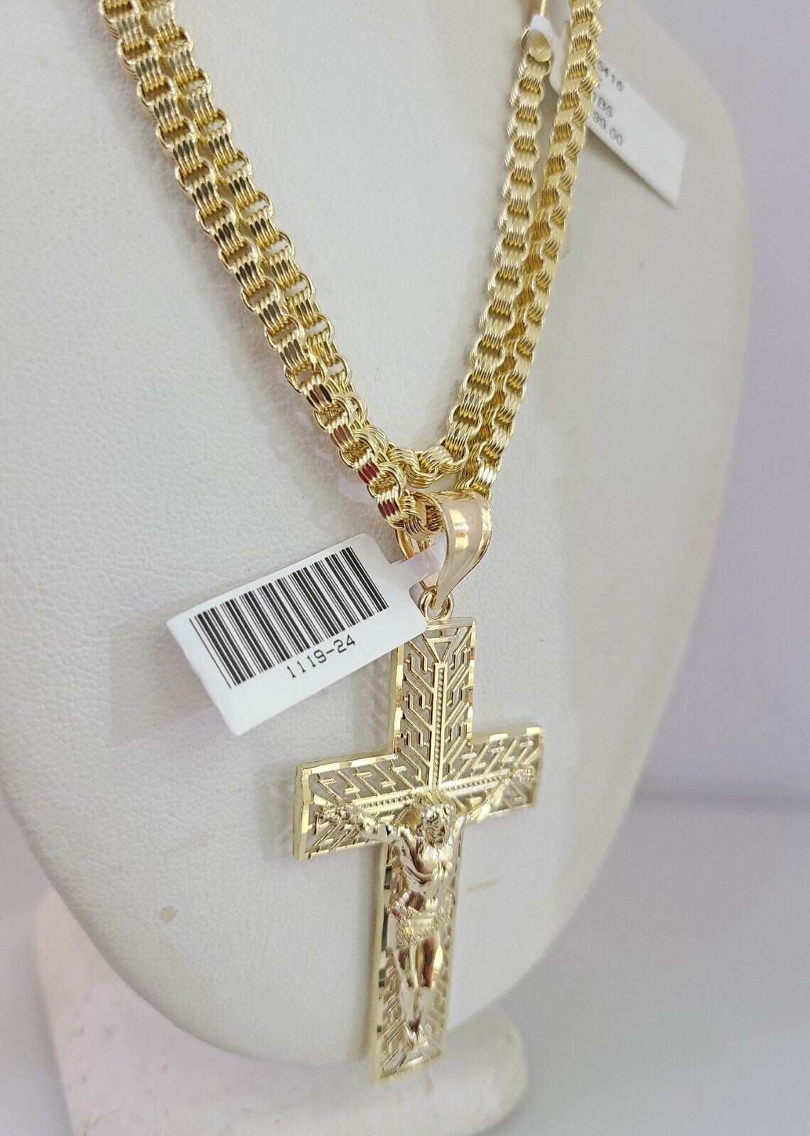 10k Gold Byzantine Chain Necklace Jesus Cross Charm Pendant SET REAL 10kt 3mm