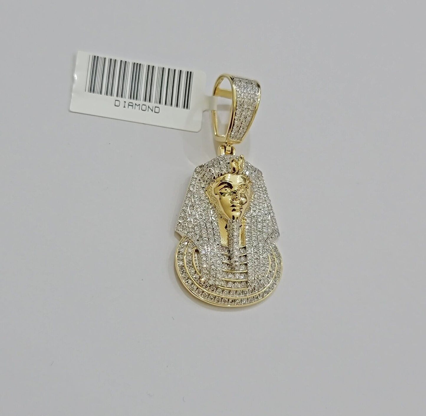 Real Diamond Charm Pendant Pharoah Head 10k Yellow Gold Solid For mens 1.5 Inch