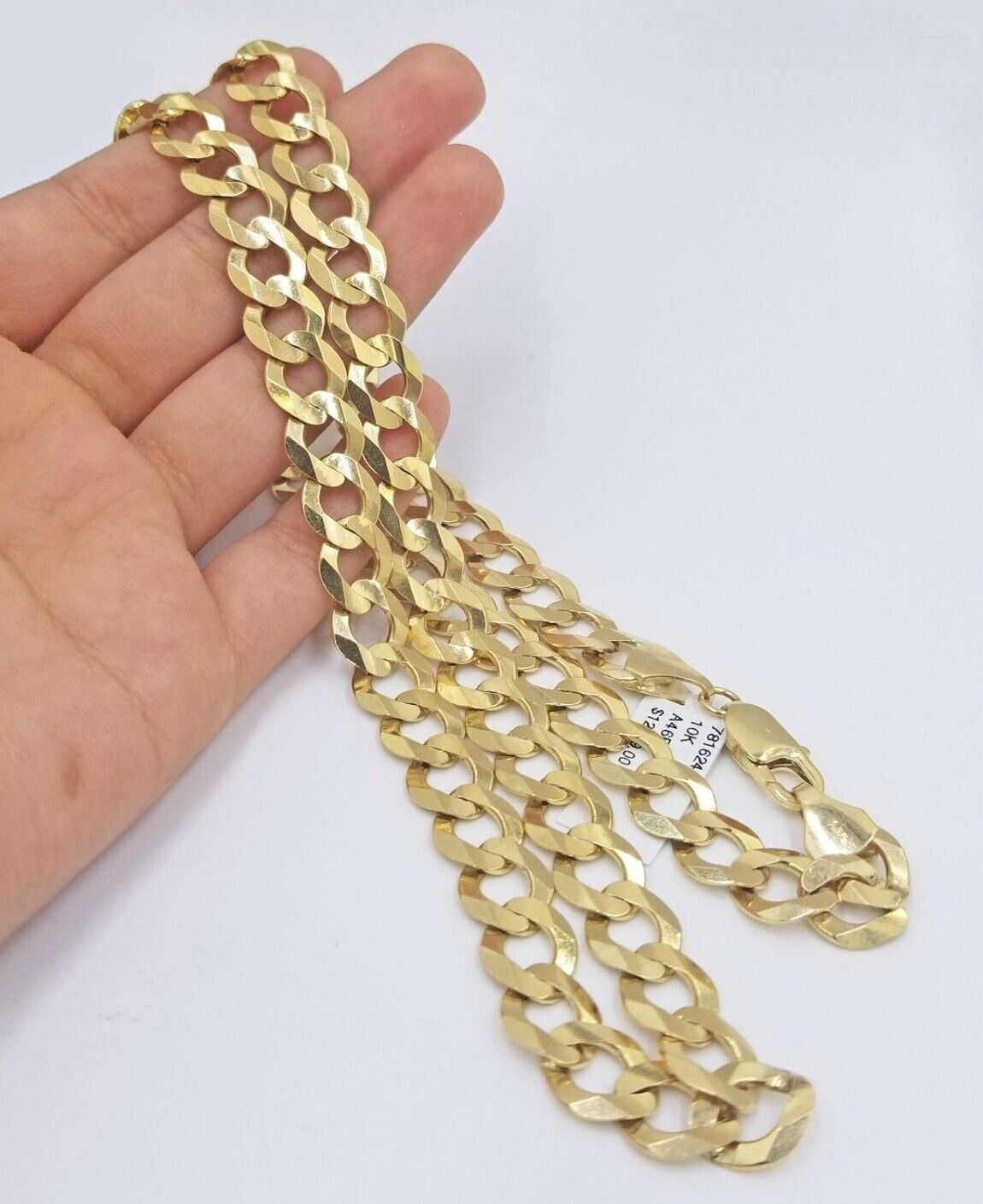 Real 10k Gold Chain Cuban Curb Link 10mm 18 in - 30 Inch Mens Solid 10kt Yellow