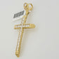 Real 10 k Yellow Gold Cross Charm Pendant With Cubic Zirconia Stone , Mens 10KT