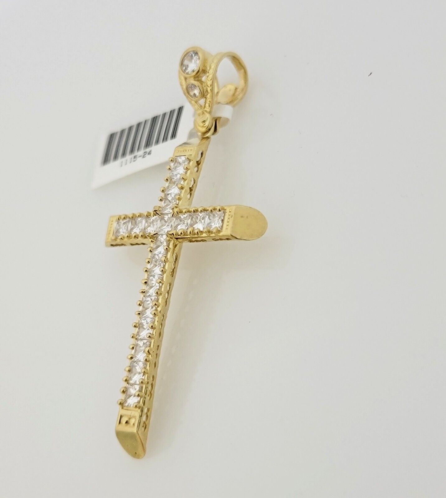 Real 10 k Yellow Gold Cross Charm Pendant With Cubic Zirconia Stone , Mens 10KT