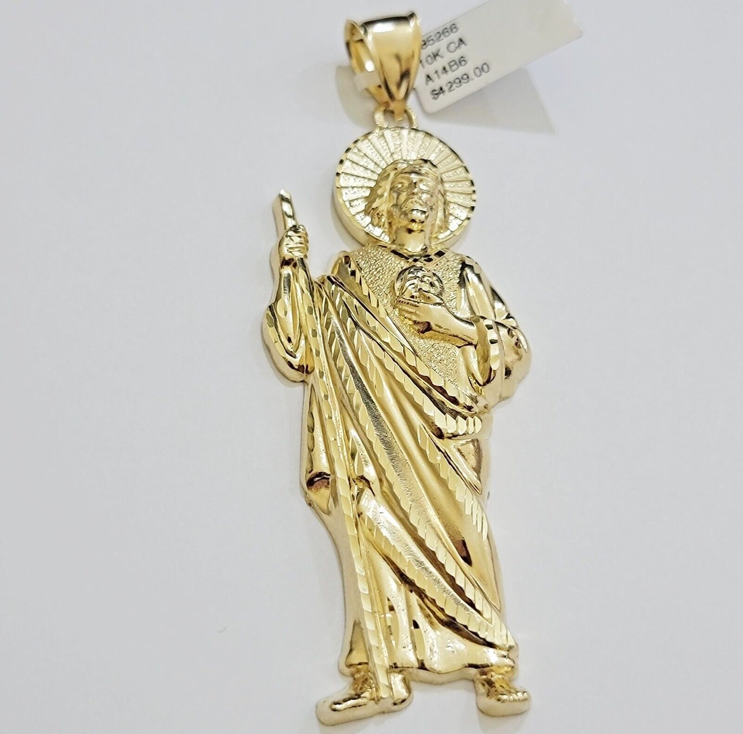 Real 10k Yellow Gold Charm Saint Juda Pendant Men's 3.5 Inch Jude the Apostle