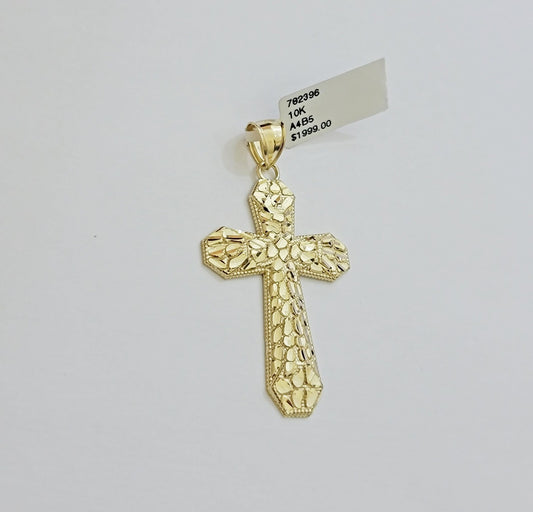 Real 10k Yellow Gold Cross charm Nugget Pendant 2 Inch For Men's 10 KT / AS