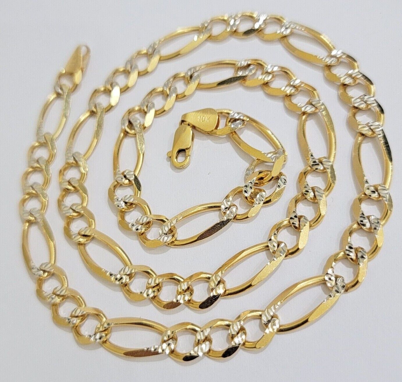 Figaro Link Chain Real 10k Yellow Gold 8mm Necklace 18- 30 Inch Solid Two Tone