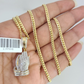 10K Solid Gold Miami Cuban Chain SET Diamond Praying Hands Charm 18"-26" 2.5mm