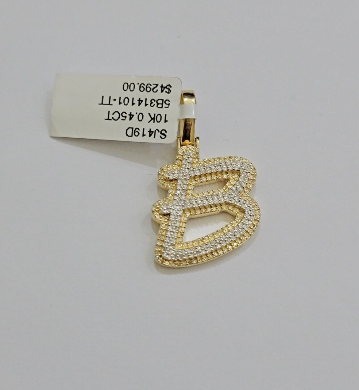 Real 10k Yellow Gold B Charm Pendant Letter Initial With Diamonds For Mens