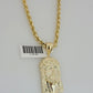 Real 10k Gold Rope Chain Pendant SET Jesus Face Charm Solid Necklace 4mm 26 Inch