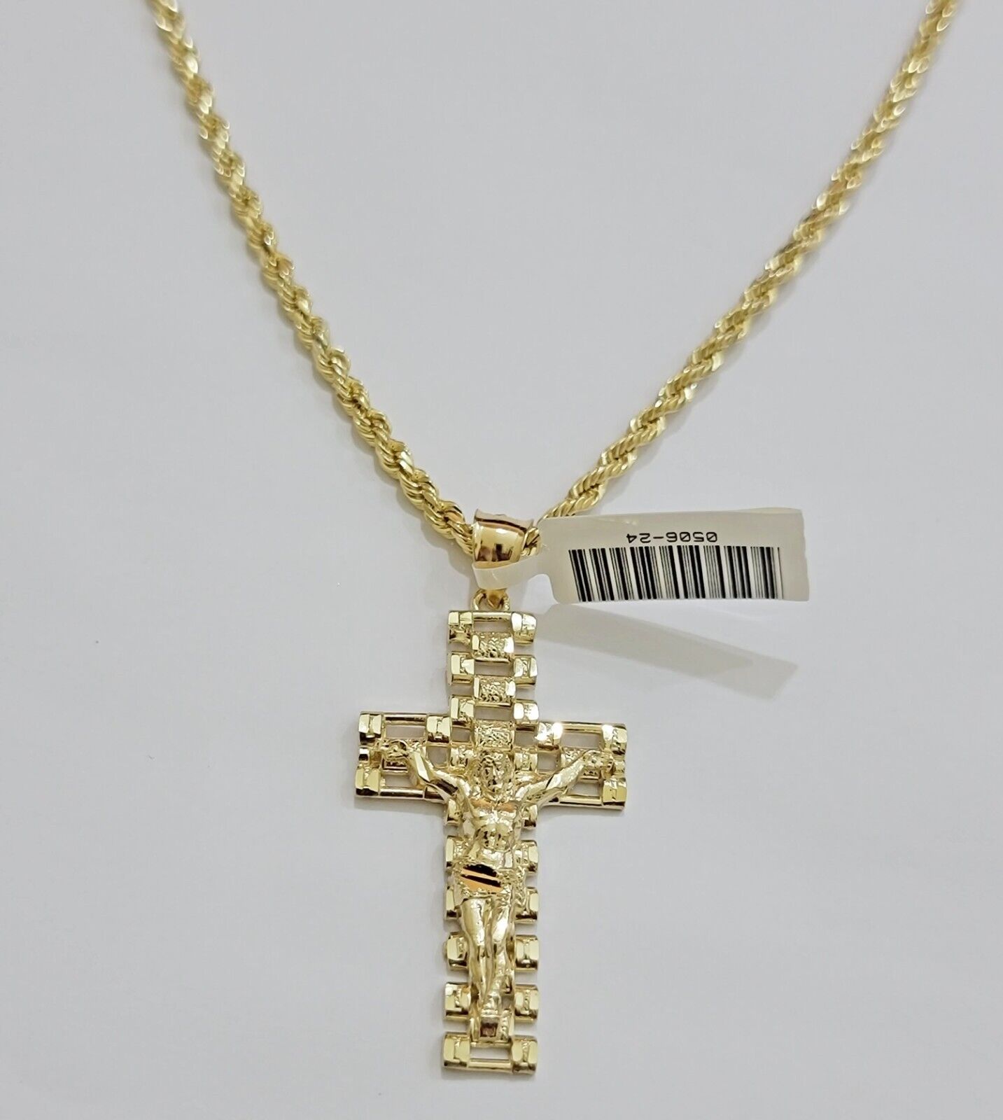 Real 10k Gold Rope Chain Cross SET 3mm 18-30" Inch Necklace Jesus Charm Pendant