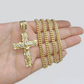 10k Yellow Gold Miami Cuban Chain 5mm 24" inch Necklace Jesus Cross Charm Real