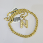 10k Gold Initial N Charm Rope Chain 16"-26" 2.5mm SET Necklace Alphabet Pendant