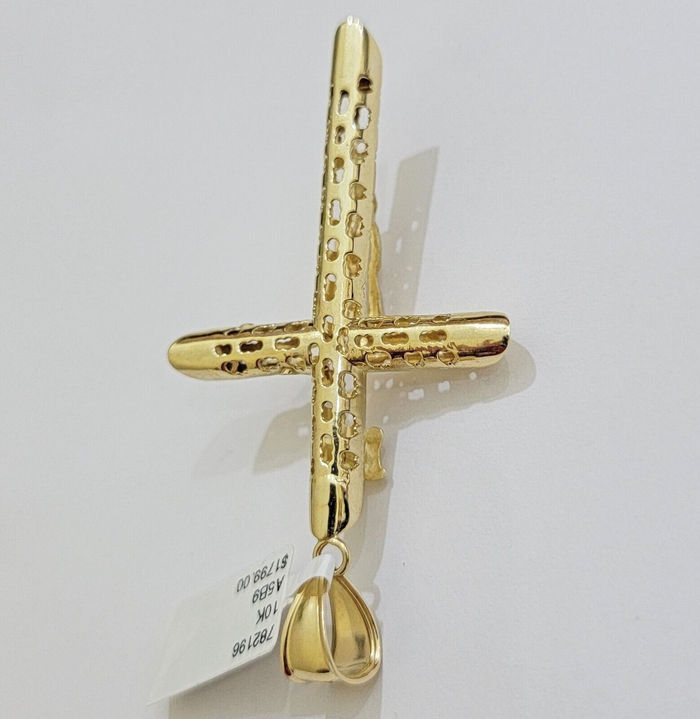 REAL 10k Yellow Gold Cross Pendant Franco Chain Necklace 22 Inch &Jesus Crucifix