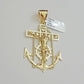Real 10k Yellow Gold charm Pendant Anchor Cross 2.25 Inch For Men's 10KT / CAL