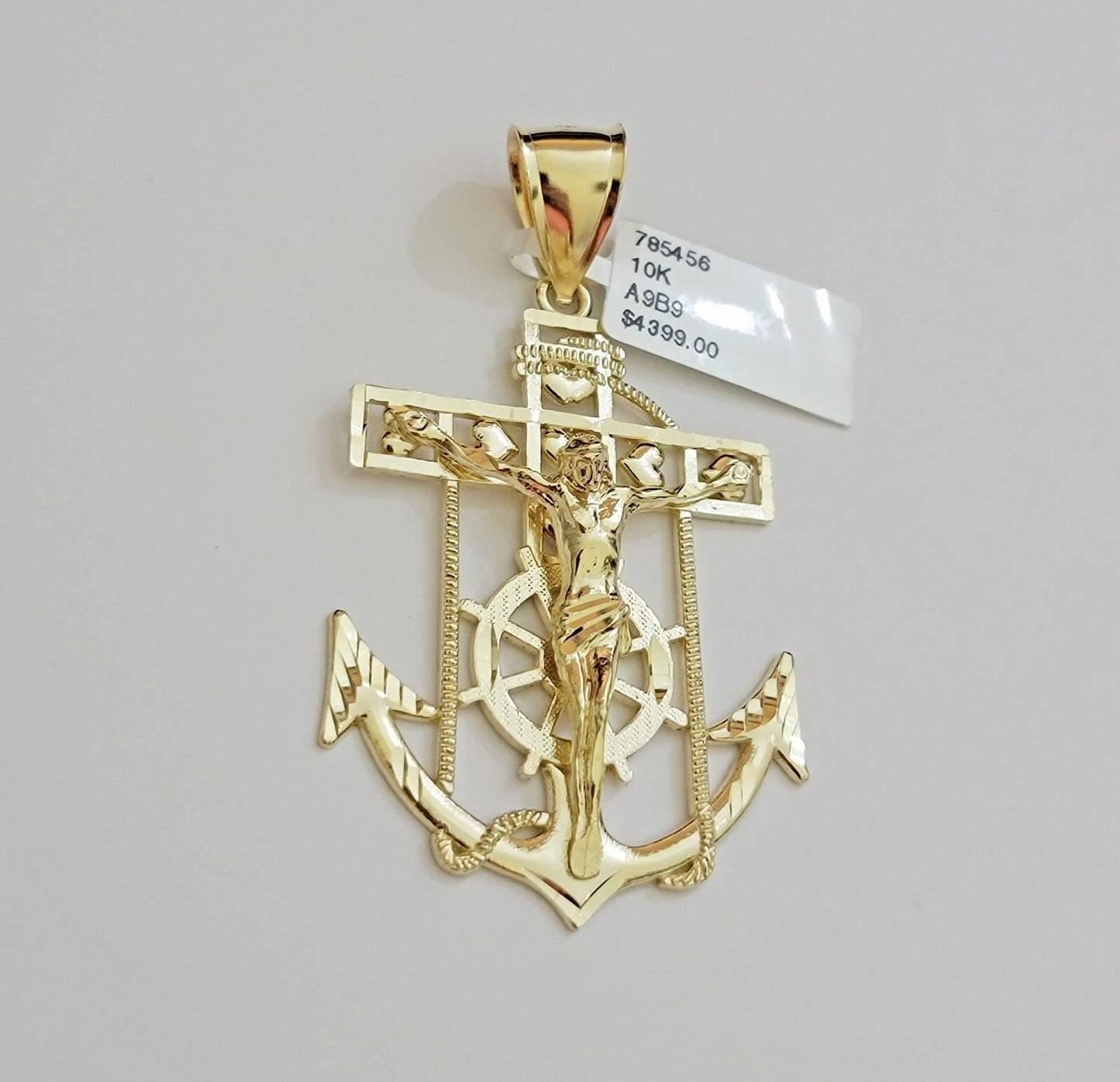 Real 10k Yellow Gold charm Pendant Anchor Cross 2.25 Inch For Men's 10KT / CAL