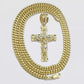 Real 10k Gold Cross Charm pendant Necklace SET 5mm Miami Cuban Link chain 18-28"