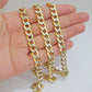 Real 10k Yellow Gold Chain Curb Link Necklace 8mm 18-30 Inch Diamond Cut Twotone